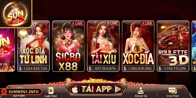 Live Casino SUNWIN cung cấp nhiều thể loại bài khác nhau